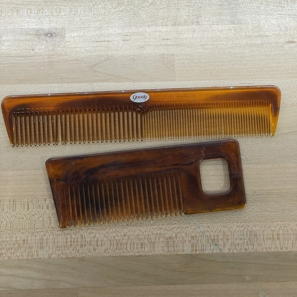 Vintage Comb Goody USA Faux Tortoise‎ Shell Brown Hair Styling Hong Kong Lot X 2